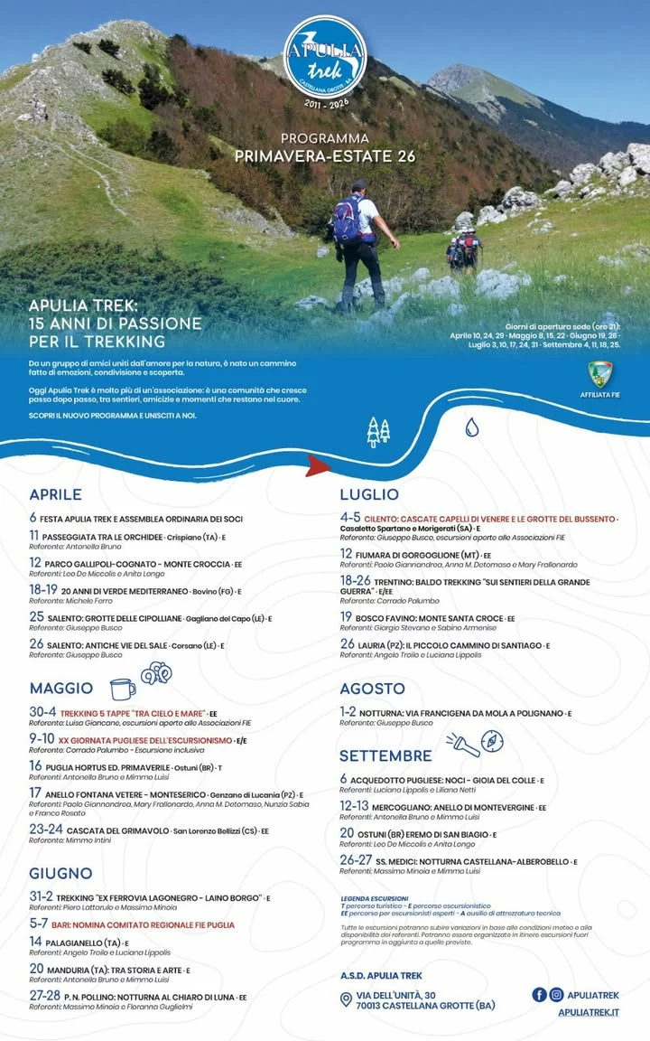 Il nuovo programma primavera-estate 2026.
Buon cammino con Apulia Trek!