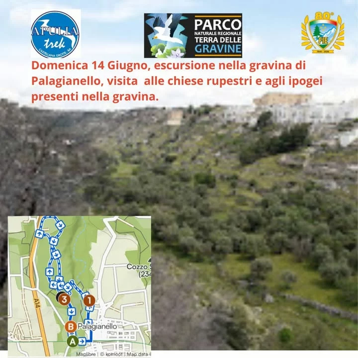 Domenica 14 giugno, escursione nella gravina di Palagianello, visita alle chiese