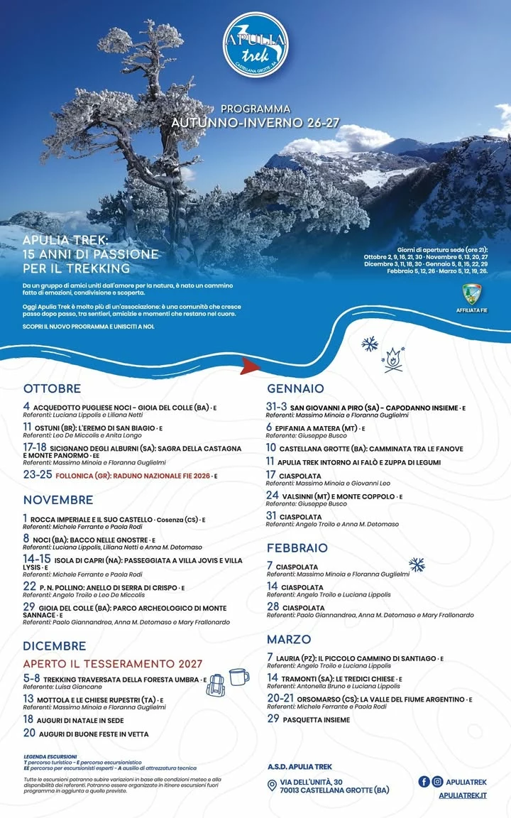Il nuovo programma Autunno-Inverno 2026/2027 🍂❄️ Buon cammino con Apulia Trek!